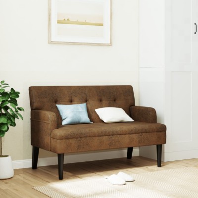 Banco con respaldo ante sintético marrón 112x65,5x75 cm
