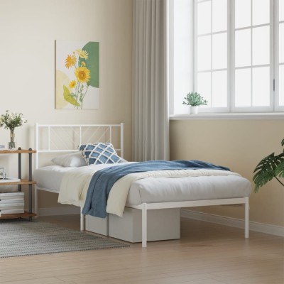 Estructura cama sin colchón con cabecero metal blanco 90x190 cm