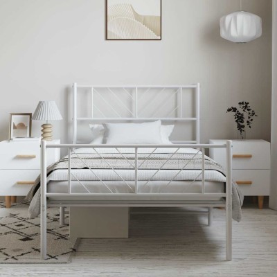 Estructura cama sin colchón con estribo metal blanco 100x200 cm