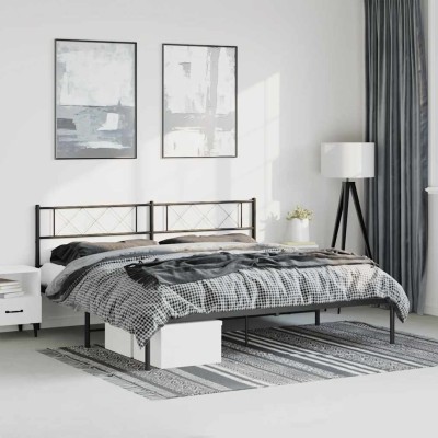 Estructura cama sin colchón con cabecero metal negro 183x213 cm