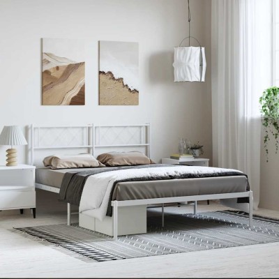 Estructura cama sin colchón con cabecero metal blanco 135x190cm