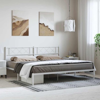 Estructura cama sin colchón con cabecero metal blanco 183x213cm