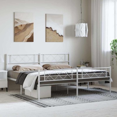 Estructura cama sin colchón con estribo metal blanco 193x203 cm