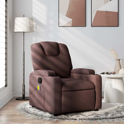 Sillón de masaje reclinable de tela marrón oscuro