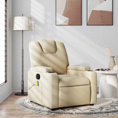 Sillón de masaje reclinable de tela crema