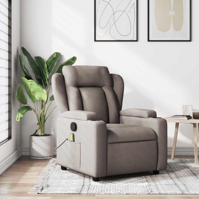 Sillón de masaje reclinable de tela gris taupé