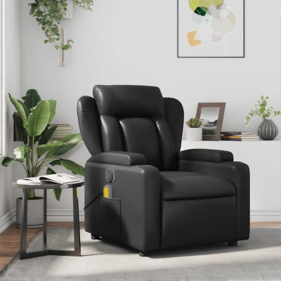 Sillón de masaje reclinable cuero sintético negro