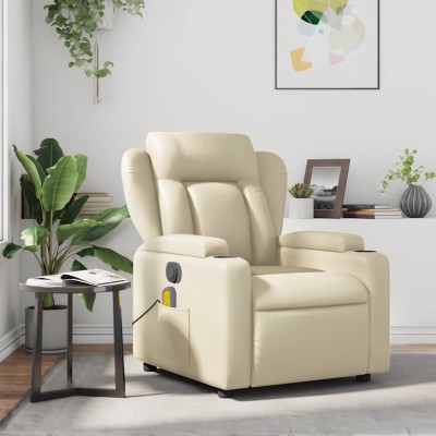 Sillón reclinable de masaje cuero sintético crema