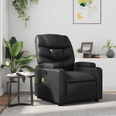 Sillón de masaje reclinable cuero sintético negro