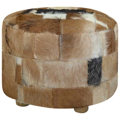 Puf redondo de piel de cabra 50x50x45 cm