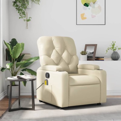 Sillón reclinable de masaje cuero sintético crema
