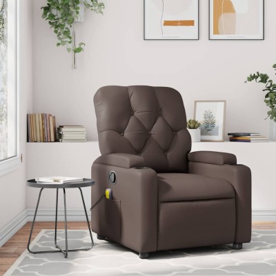 Sillón de masaje reclinable cuero sintético marrón