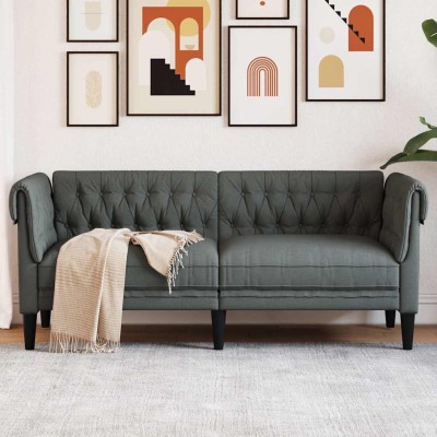 Sofá Chesterfield de 2 plazas tela gris oscuro