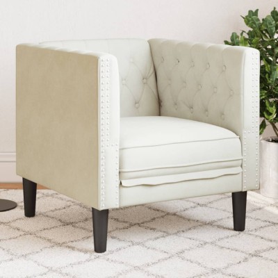 Sillón Chesterfield de terciopelo blanco crema