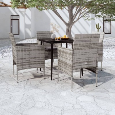 Juego de comedor para jardín 5 piezas con cojines gris y negro