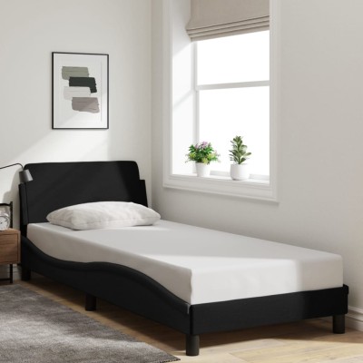 Estructura de cama con cabecero sin colchón tela negro 80x200cm