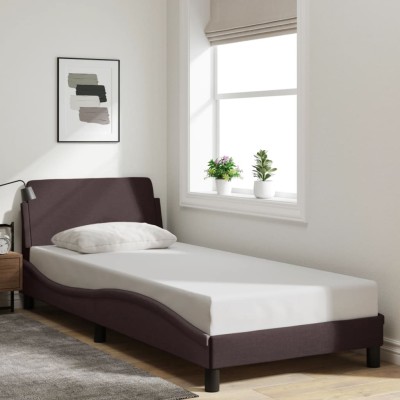 Estructura de cama sin colchón tela marrón oscuro 80x200 cm