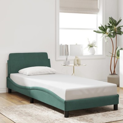 Estructura de cama sin colchón terciopelo verde oscuro 80x200cm