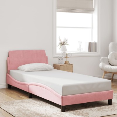 Cama con cabecero sin colchón terciopelo rosa 80x200 cm