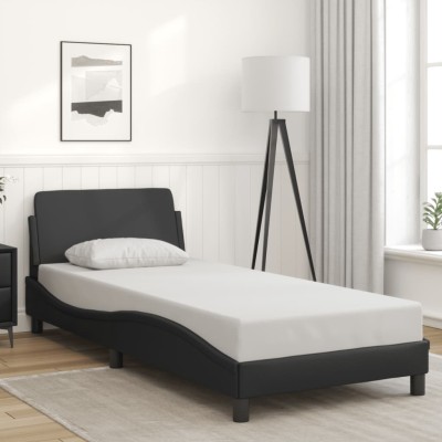 Estructura de cama sin colchón cuero sintético negro 80x200 cm