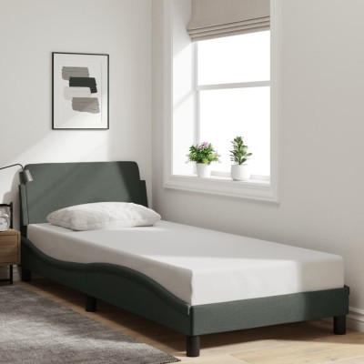 Estructura de cama sin colchón tela gris oscuro 90x190 cm