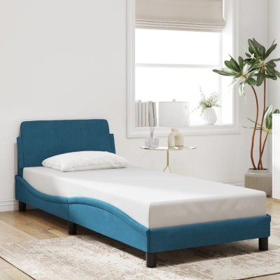 Cama con cabecero sin colchón terciopelo azul 90x190 cm