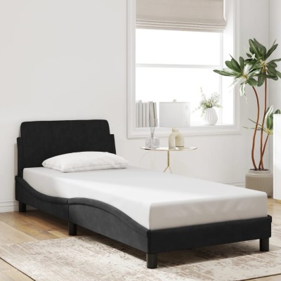 Cama con cabecero sin colchón terciopelo negro 90x200 cm