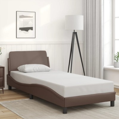 Estructura de cama sin colchón cuero sintético marrón 90x200 cm