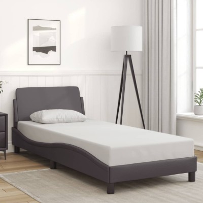 Estructura de cama sin colchón cuero sintético gris 90x200 cm