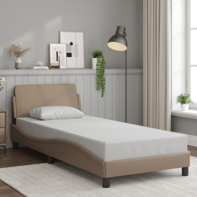 Estructura cama sin colchón cuero sintético capuchino 90x200 cm