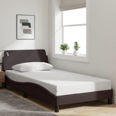 Estructura de cama sin colchón tela marrón oscuro 100x200 cm