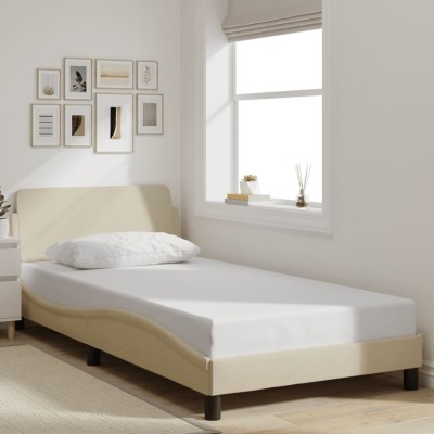 Estructura de cama sin colchón tela crema 100x200 cm