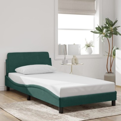 Estructura cama sin colchón terciopelo verde oscuro 100x200 cm
