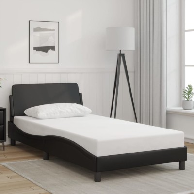 Estructura de cama sin colchón cuero sintético negro 100x200 cm