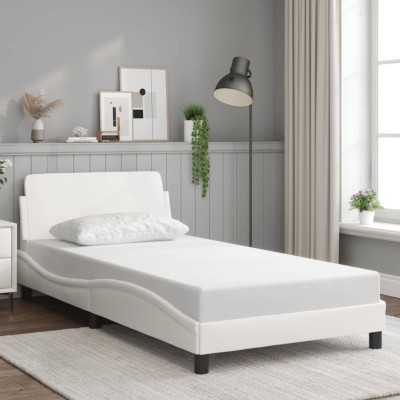 Estructura de cama sin colchón cuero sintético blanco 100x200cm