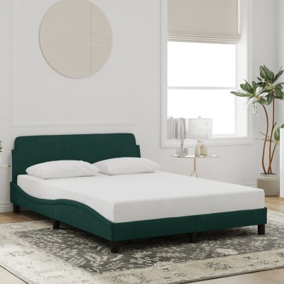 Estructura cama sin colchón terciopelo verde oscuro 120x200 cm