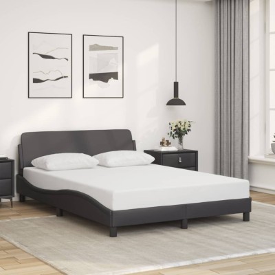 Estructura de cama sin colchón cuero sintético gris 140x190 cm