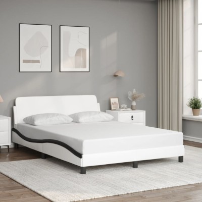 Cama sin colchón cuero sintético blanco negro 140x190 cm