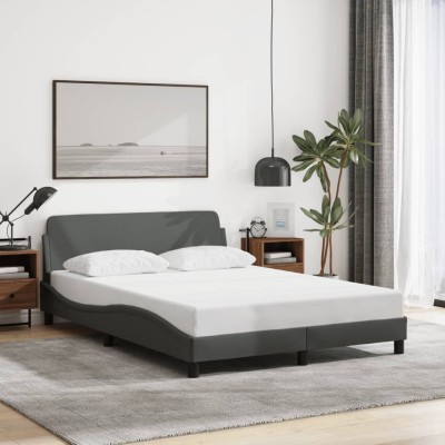 Estructura de cama sin colchón tela gris oscuro 140x200 cm
