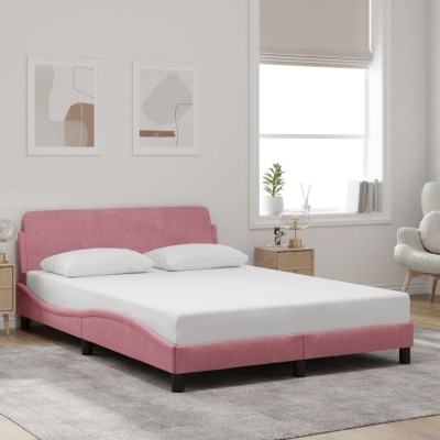 Cama con cabecero sin colchón terciopelo rosa 140x200 cm
