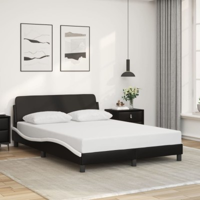 Cama sin colchón cuero sintético negro blanco 140x200 cm
