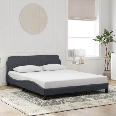 Estructura de cama sin colchón terciopelo gris oscuro 160x200cm