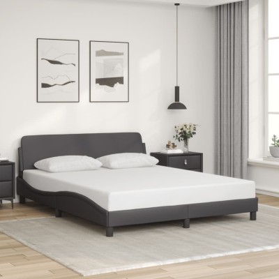 Estructura de cama sin colchón cuero sintético gris 160x200 cm