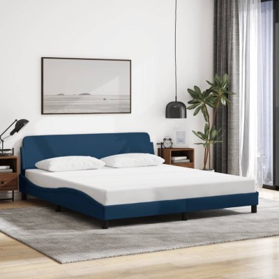 Estructura de cama con cabecero sin colchón tela azul 180x200cm