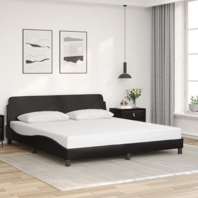 Estructura de cama sin colchón cuero sintético negro 180x200 cm