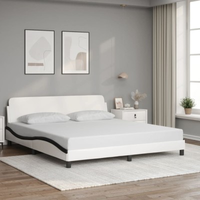 Cama sin colchón cuero sintético blanco negro 180x200 cm