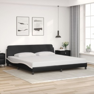 Cama sin colchón cuero sintético negro blanco 200x200 cm