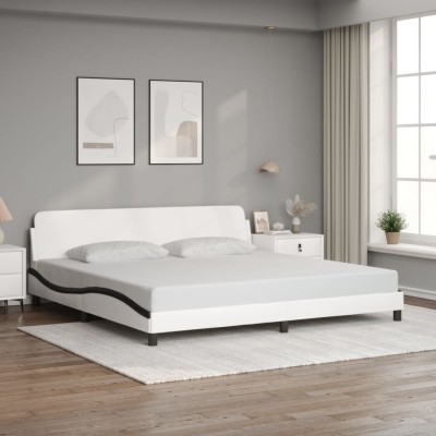 Cama sin colchón cuero sintético blanco negro 200x200 cm