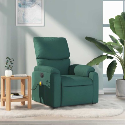 Sillón de masaje reclinable de tela verde oscuro