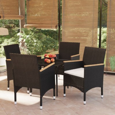Juego de comedor de jardín 5 piezas con cojines negro